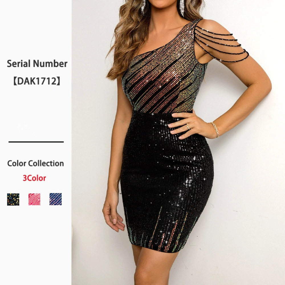 ZARA Sequin One Shoulder Bodycon Party Dress Slim Fit Mini Dress